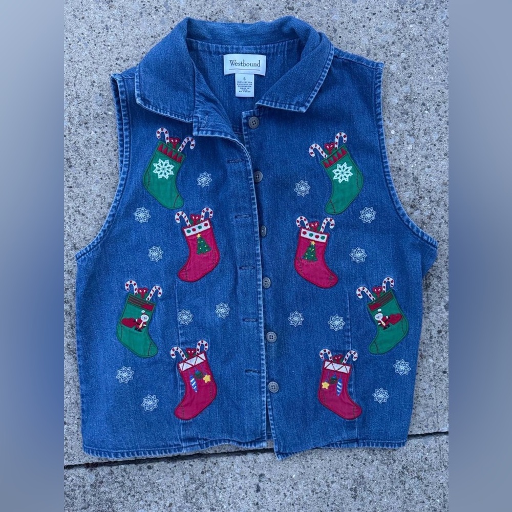 Westbound Vintage Christmas denim vest Size: Small